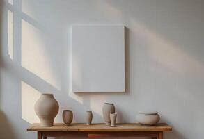 vivente camera interno nel minimalista scandinavo hygge stile, beige muri, design modello foto