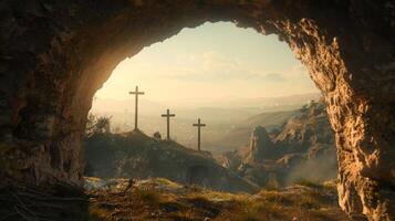 Cristo è aumentato, il tomba di Gesù, Pasqua paesaggio foto