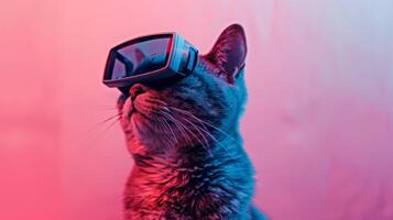 gatto con 3d vr bicchieri su il isolato sfondo foto