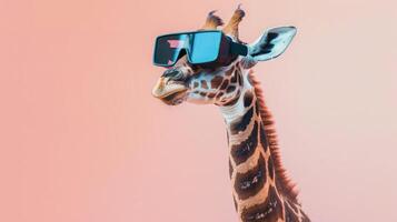 giraffa con 3d vr bicchieri su il isolato sfondo foto