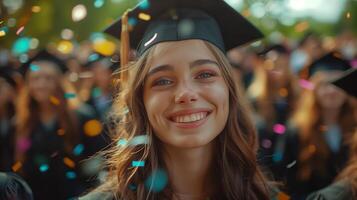 laurea donna nel berretto e toga foto