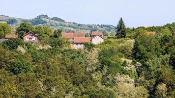 bellissimo verde paesaggio, vigneti e case a clenice, Croazia, hrvatsko zagorje, agricolo campagna foto