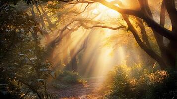 foresta alberi autunno nebbioso mattina nebbia, ai foto