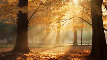 foresta alberi autunno nebbioso mattina nebbia, ai foto