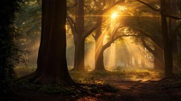 foresta alberi autunno nebbioso mattina nebbia, ai foto