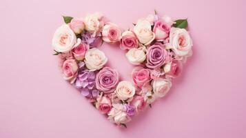 cuore forma rosa ranuncolo ranuncolo telaio rosa sfondo, ai foto