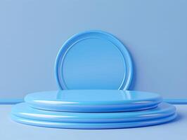 blu podio, il giro forma per Prodotto su un' blu sfondo foto