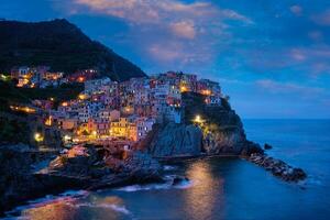 Manarola villaggio nel il notte, cinque terre, liguria, Italia foto