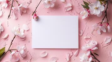 un' vuoto nozze invito carta modello ornato con delicato rosa fiori. foto