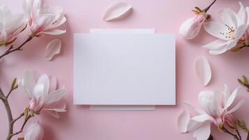 un' vuoto nozze invito carta modello ornato con delicato rosa fiori. foto