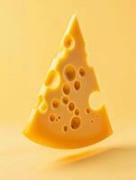 appetitoso pezzo di formaggio con buchi. maasdam isolato su un' giallo sfondo, 3d. famiglia formaggio fabbrica, naturale biologico formaggio negozio. foto