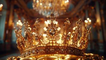 oro ornato corona con pietre preziose, simbolo di reali e lusso, intricato artigianato dettaglio foto