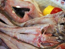 pescatore pesce lofio piscatorio coda di rospo fresco pesce frutti di mare a ortigia siracusa sicilia pesce mercato Italia foto