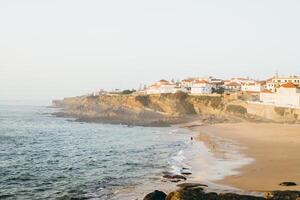 praia Das maca Mela spiaggia nel colari, Portogallo, su un' tempestoso giorno prima tramonto foto