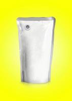 sacca monouso con beccuccio bianco con tappo. illustrazione realistica della rappresentazione 3d. bustina per sapone liquido, lozione, crema, gel. Confezione di plastica foto