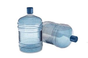Rendering 3D di acqua limpida con bottiglia d'acqua per animali domestici isolata su sfondo bianco. la bottiglia può essere agganciata e sostituita con la tua bottiglia. foto