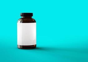 Bottiglia di vitamine 3d isolata su sfondo blu toscha. adatto per il tuo elemento di design. foto