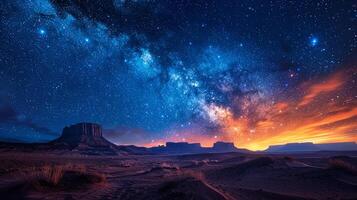 stelle trascinamento nel il notte cielo al di sopra di un' silenzioso deserto foto