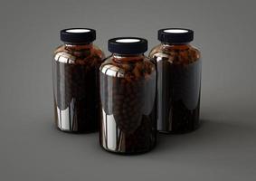 Bottiglia di vitamine 3d isolata su sfondo grigio scuro. adatto per il tuo elemento di design.