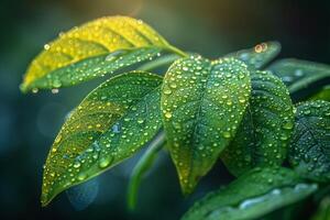 scintillante rugiada su fresco verde le foglie foto
