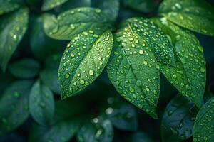 scintillante rugiada su fresco verde le foglie foto