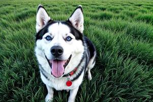 sorridente cane all'aperto campo contento foto