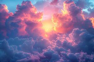 nuvoloso cielo a tramonto con vivace colori foto