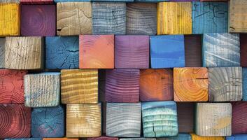 colorato di legno blocchi disposte nel un' griglia, ogni con diverso colori foto