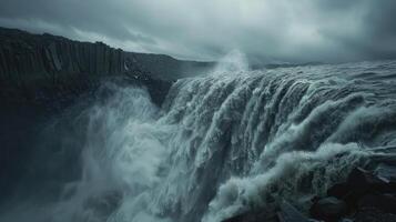 un' cascata è mostrato sotto un' buio cielo foto