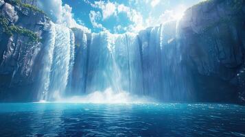 un' cascata è mostrato nel il acqua con blu cielo foto