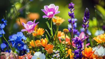 vivace fiori fioritura nel giardino, ammollo su il estate luce del sole foto