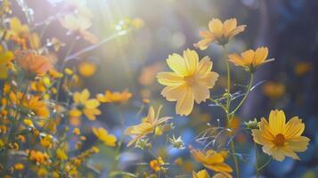 vivace fiori fioritura nel giardino, ammollo su il estate luce del sole foto