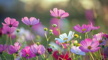 vivace fiori fioritura nel giardino, ammollo su il estate luce del sole foto