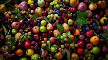 colorato Vettore di fresco frutta a agricoltori mercato, scoppiando con sapori di il estate raccogliere foto