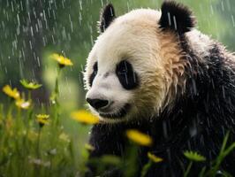 panda gozzovigliando nel raro pioggia doccia foto