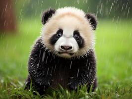 panda gozzovigliando nel raro pioggia doccia foto