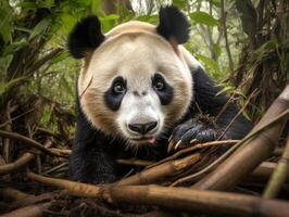 panda emergente a partire dal denso bambù boschetto foto