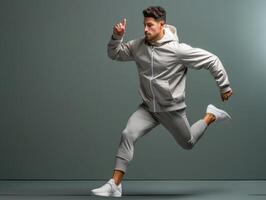 asiatico uomo vestito nel abbigliamento sportivo chiaramente attivo e pieno di energia foto