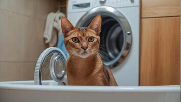 carino gatto lavaggio macchina foto