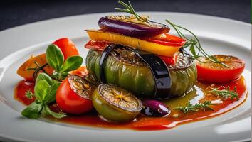 verdura Ratatouille nel un' piatto foto