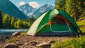 turista tenda, bellissimo natura, soleggiato giorno foto