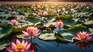 sbalorditivo fiori di loto nel un' lago nel Giappone foto