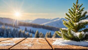 vuoto di legno asse, neve, Natale albero foto