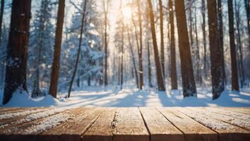 vuoto di legno asse, neve, Natale albero foto