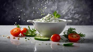 tzatziki salsa nel un' piatto foto