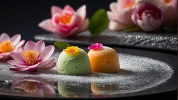 mochi bellissimo ghiaccio crema con fiori foto