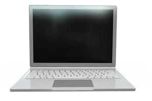 Rendering 3D di notebook portatile mock up con sfondo bianco. gadget tecnologico per il concetto di sfondo hipster. alta risoluzione foto