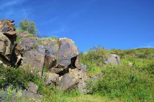 petroglifi entro il archeologico paesaggio di taggaly. almaty la zona, Kazakistan foto