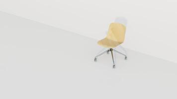 3d interpretazione singolo minimalista ufficio sedia con lucido legna e 4 sedia a rotelle gambe. foto