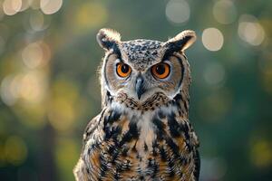 ritratto di un gufo. carino selvaggio gufo su natura sfondo. foto